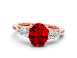 Rose gold Three-Stone Oval Cut Ruby Ring with Pear  Side Stones in Four-Prong Setting_12