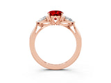 Rose gold Three-Stone Oval Cut Ruby Ring with Pear  Side Stones in Four-Prong Setting_15