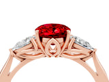 Rose gold Three-Stone Oval Cut Ruby Ring with Pear  Side Stones in Four-Prong Setting_16