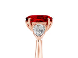 Rose gold Three-Stone Oval Cut Ruby Ring with Pear  Side Stones in Four-Prong Setting_17
