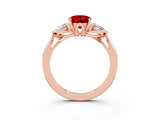 Rose gold Three-Stone Oval Cut Ruby Ring with Pear  Side Stones in Four-Prong Setting_39
