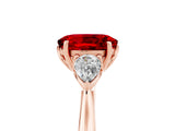 Rose gold Three-Stone Oval Cut Ruby Ring with Pear  Side Stones in Four-Prong Setting_41