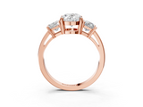Rose gold Three-Stone Oval Cut Solitaire Ring with Prong Setting_6