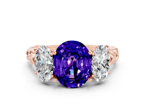 Rose gold Three-Stone Oval Cut Tanzanite Braided Band Ring with Four-Prong Setting_12