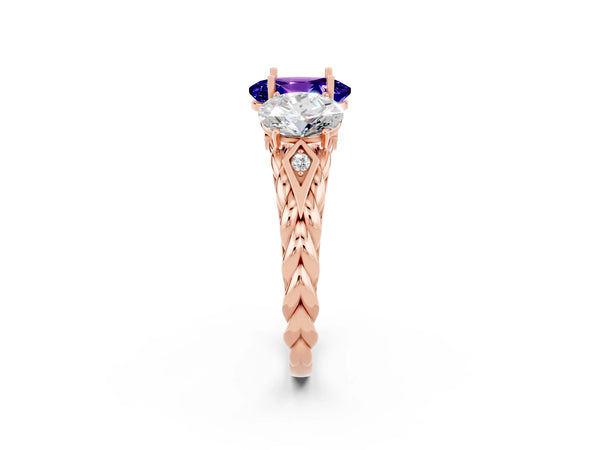 Rose gold Three-Stone Oval Cut Tanzanite Braided Band Ring with Four-Prong Setting