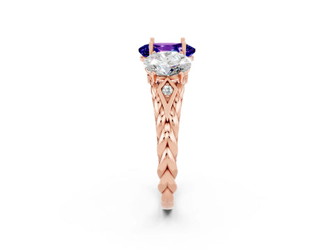 Rose gold Three-Stone Oval Cut Tanzanite Braided Band Ring with Four-Prong Setting_14