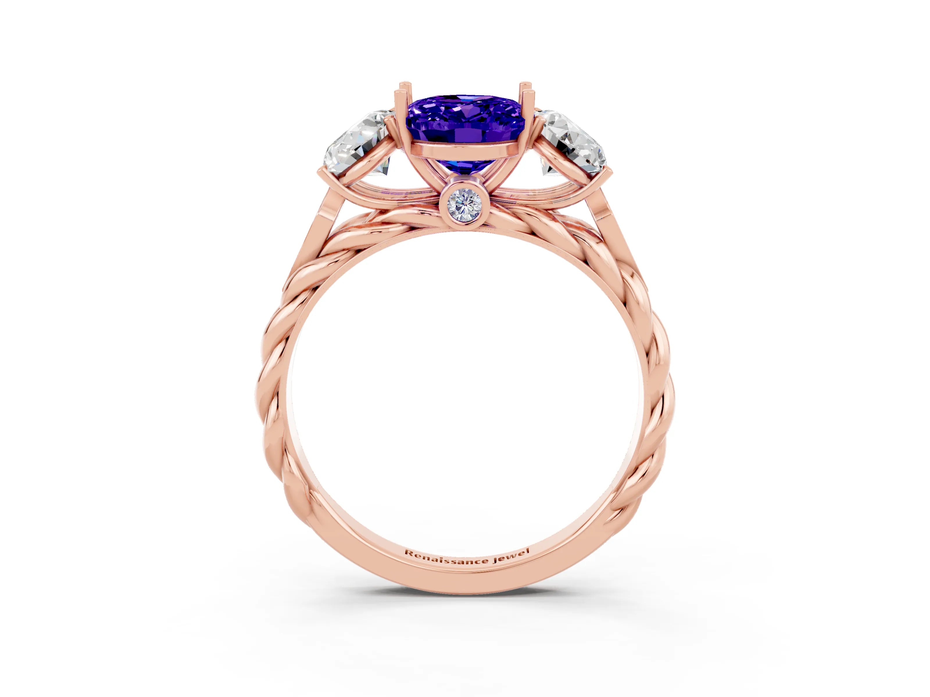 Rose gold Three-Stone Oval Cut Tanzanite Braided Band Ring with Four-Prong Setting_15
