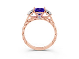 Rose gold Three-Stone Oval Cut Tanzanite Braided Band Ring with Four-Prong Setting_15
