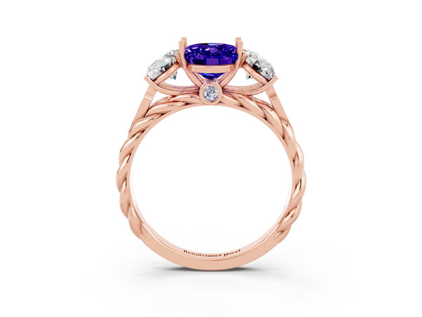 Rose gold Three-Stone Oval Cut Tanzanite Braided Band Ring with Four-Prong Setting