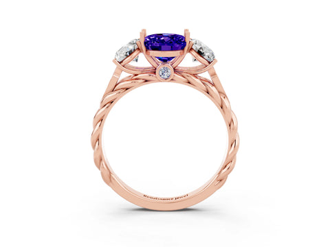 Rose gold Three-Stone Oval Cut Tanzanite Braided Band Ring with Four-Prong Setting_15