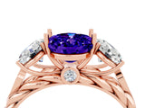 Rose gold Three-Stone Oval Cut Tanzanite Braided Band Ring with Four-Prong Setting_16