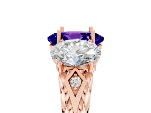 Rose gold Three-Stone Oval Cut Tanzanite Braided Band Ring with Four-Prong Setting_17