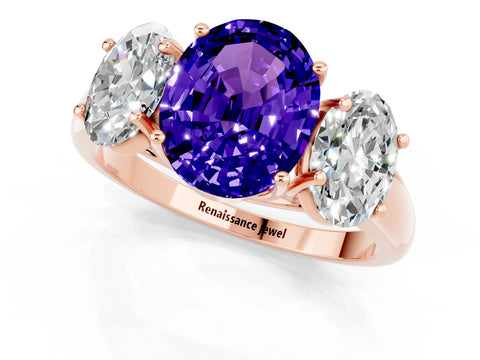 Rose gold Three-Stone Oval Cut Tanzanite Engagement Ring with Prong Setting_1