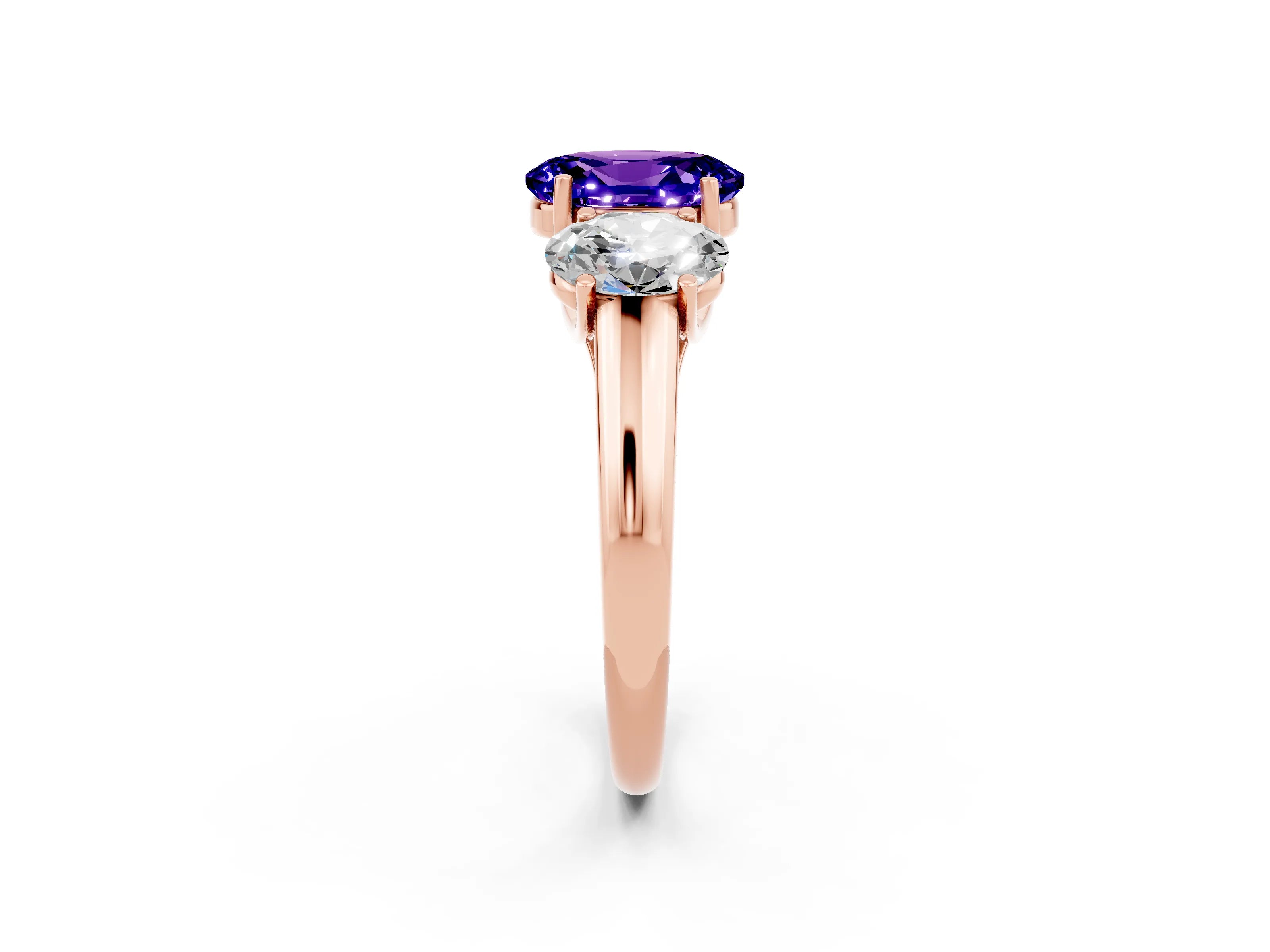 Rose gold Three-Stone Oval Cut Tanzanite Engagement Ring with Prong Setting_2