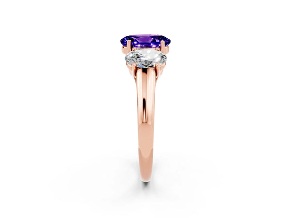 Rose gold Three-Stone Oval Cut Tanzanite Engagement Ring with Prong Setting