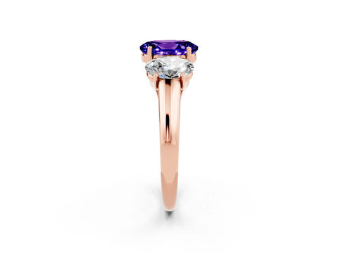Rose gold Three-Stone Oval Cut Tanzanite Engagement Ring with Prong Setting_2