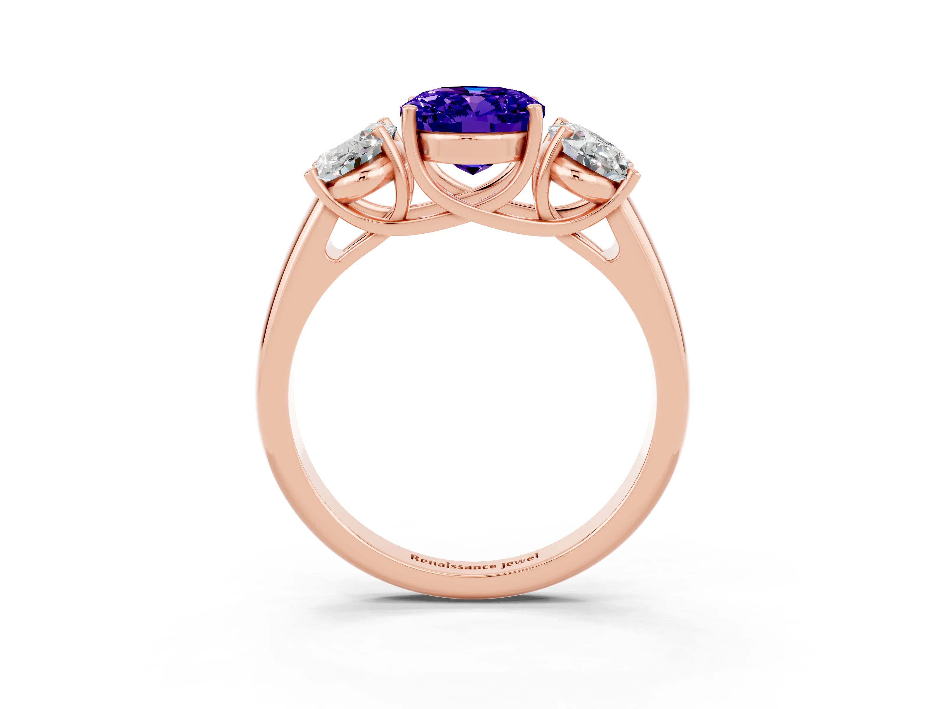 Rose gold Three-Stone Oval Cut Tanzanite Engagement Ring with Prong Setting_3