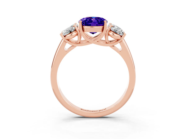 Rose gold Three-Stone Oval Cut Tanzanite Engagement Ring with Prong Setting