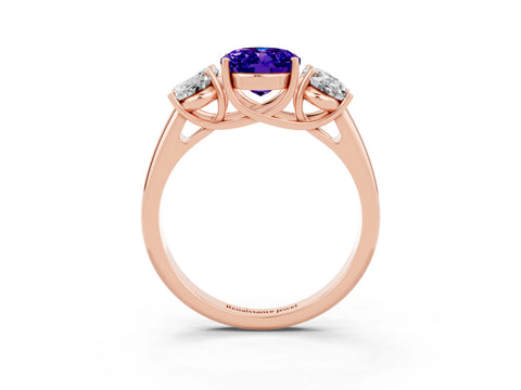 Rose gold Three-Stone Oval Cut Tanzanite Engagement Ring with Prong Setting_3