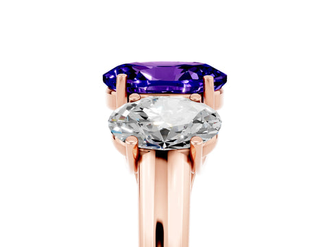 Rose gold Three-Stone Oval Cut Tanzanite Engagement Ring with Prong Setting_5