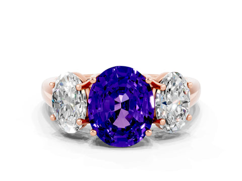 Rose gold Three-Stone Oval Cut Tanzanite Engagement Ring with Prong Setting
