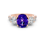 Rose gold Three-Stone Oval Cut Tanzanite Pavé Band with Four-Prong Setting