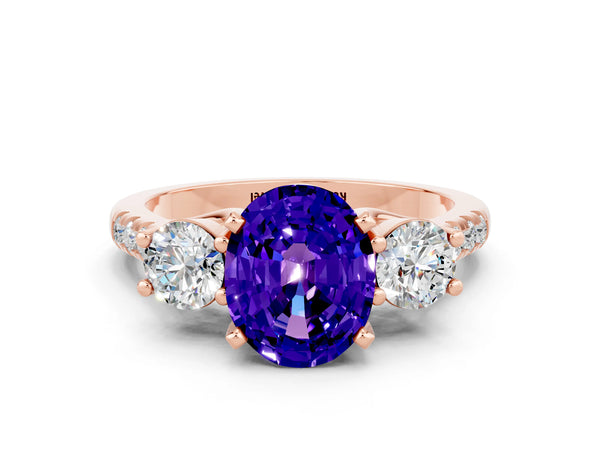 Rose gold Three-Stone Oval Cut Tanzanite Pavé Band with Four-Prong Setting