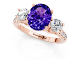 Rose gold Three-Stone Oval Cut Tanzanite Pavé Band with Four-Prong Setting_1