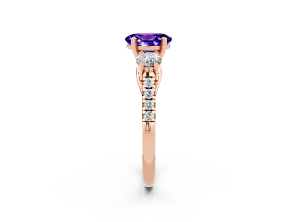Rose gold Three-Stone Oval Cut Tanzanite Pavé Band with Four-Prong Setting