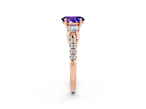 Rose gold Three-Stone Oval Cut Tanzanite Pavé Band with Four-Prong Setting_2