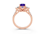 Rose gold Three-Stone Oval Cut Tanzanite Pavé Band with Four-Prong Setting_3