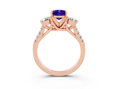 Rose gold Three-Stone Oval Cut Tanzanite Pavé Band with Four-Prong Setting_3