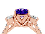 Rose gold Three-Stone Oval Cut Tanzanite Pavé Band with Four-Prong Setting_4
