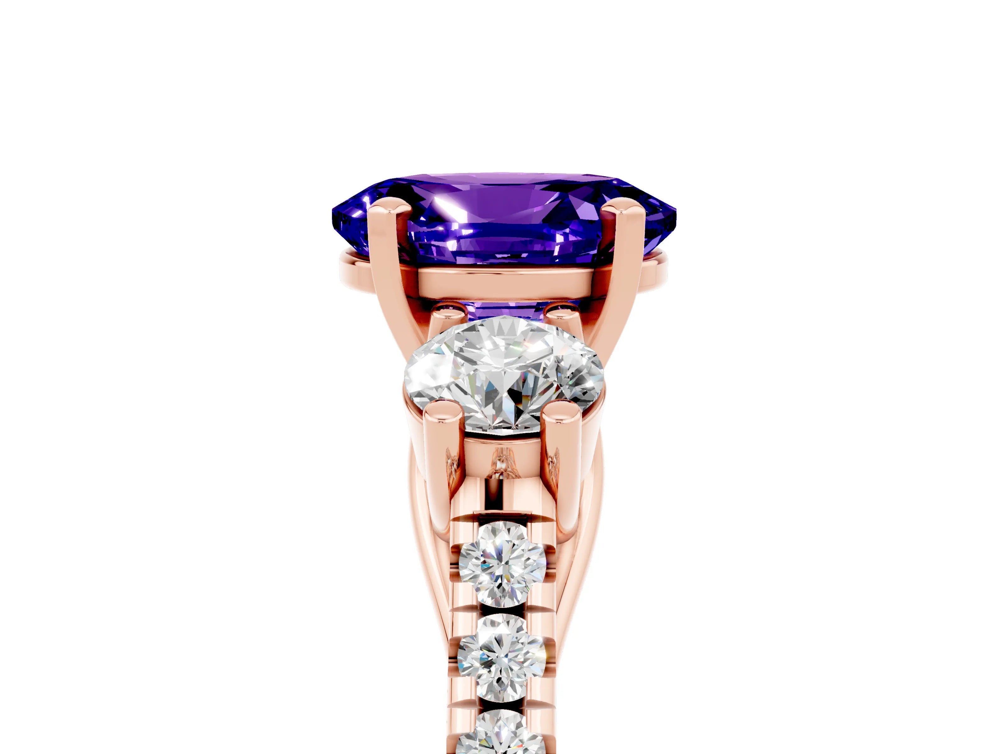 Rose gold Three-Stone Oval Cut Tanzanite Pavé Band with Four-Prong Setting_5