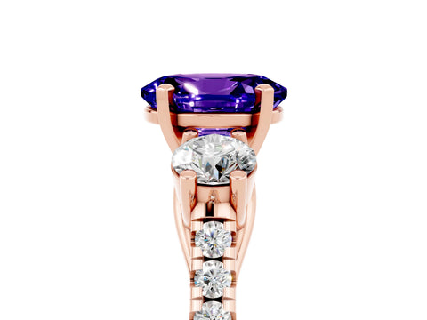 Rose gold Three-Stone Oval Cut Tanzanite Pavé Band with Four-Prong Setting_5