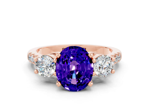 Rose gold Three-Stone Oval Cut Tanzanite Pavé Band with Four-Prong Setting