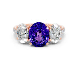 Rose gold Three-Stone Oval Cut Tanzanite Ring with Pavé Band and Prong Setting_12