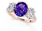 Rose gold Three-Stone Oval Cut Tanzanite Ring with Pavé Band and Prong Setting_13