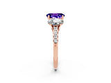 Rose gold Three-Stone Oval Cut Tanzanite Ring with Pavé Band and Prong Setting_14