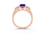 Rose gold Three-Stone Oval Cut Tanzanite Ring with Pavé Band and Prong Setting_15