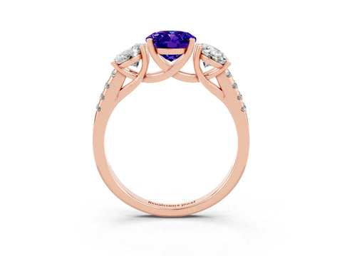 Rose gold Three-Stone Oval Cut Tanzanite Ring with Pavé Band and Prong Setting_15
