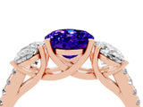 Rose gold Three-Stone Oval Cut Tanzanite Ring with Pavé Band and Prong Setting_16