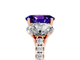 Rose gold Three-Stone Oval Cut Tanzanite Ring with Pavé Band and Prong Setting_17