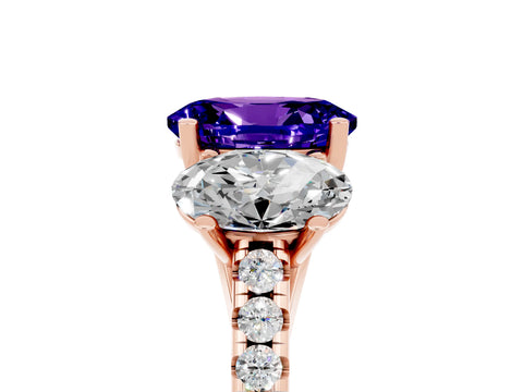 Rose gold Three-Stone Oval Cut Tanzanite Ring with Pavé Band and Prong Setting_17