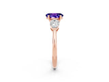 Rose gold Three-Stone Oval Cut Tanzanite Ring with Pear Side Stones and Four-Prong Setting_2