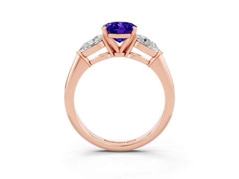 Rose gold Three-Stone Oval Cut Tanzanite Ring with Pear Side Stones and Four-Prong Setting_3