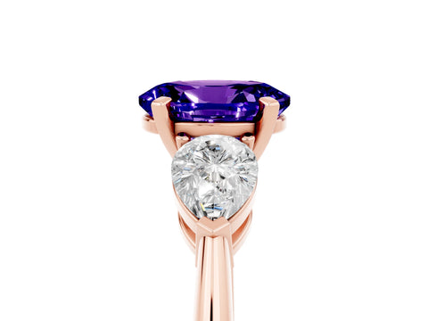 Rose gold Three-Stone Oval Cut Tanzanite Ring with Pear Side Stones and Four-Prong Setting_5