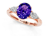 Rose gold Three-Stone Oval Cut Tanzanite Ring with Pear  Side Stones in Four-Prong Setting_13