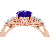 Rose gold Three-Stone Oval Cut Tanzanite Ring with Pear  Side Stones in Four-Prong Setting_16
