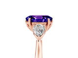 Rose gold Three-Stone Oval Cut Tanzanite Ring with Pear  Side Stones in Four-Prong Setting_17